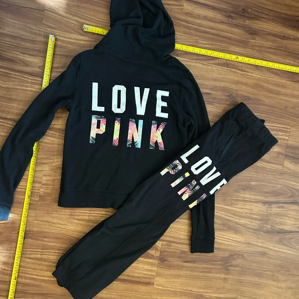 Victoria’s Secret Tropical Love Pink 2 piece set sweatsuit hoodie sweatpants - Picture 2 of 10